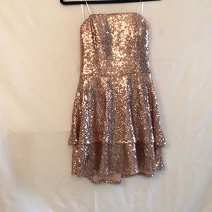 Rose gold sequins strapless mini dress